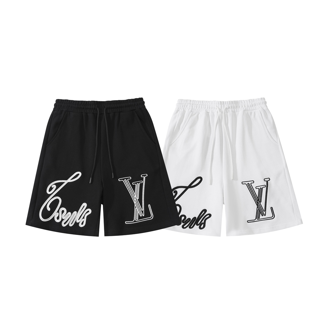 LV Shorts Black Script Embroidery