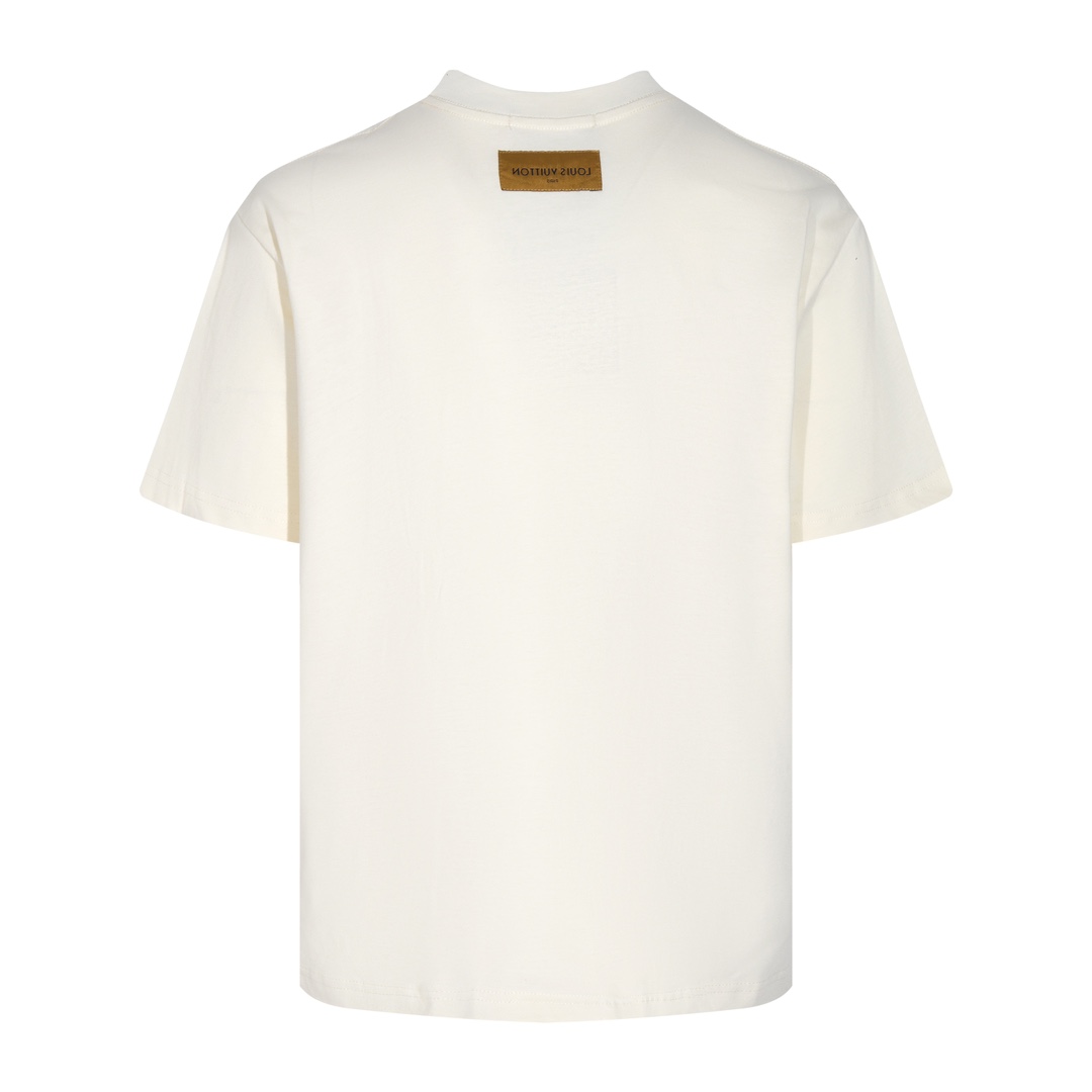 LV White T-shirt Blue Floral Logo