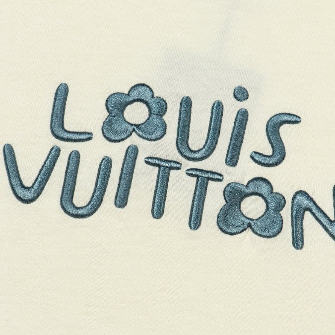 LV White T-shirt Blue Floral Logo