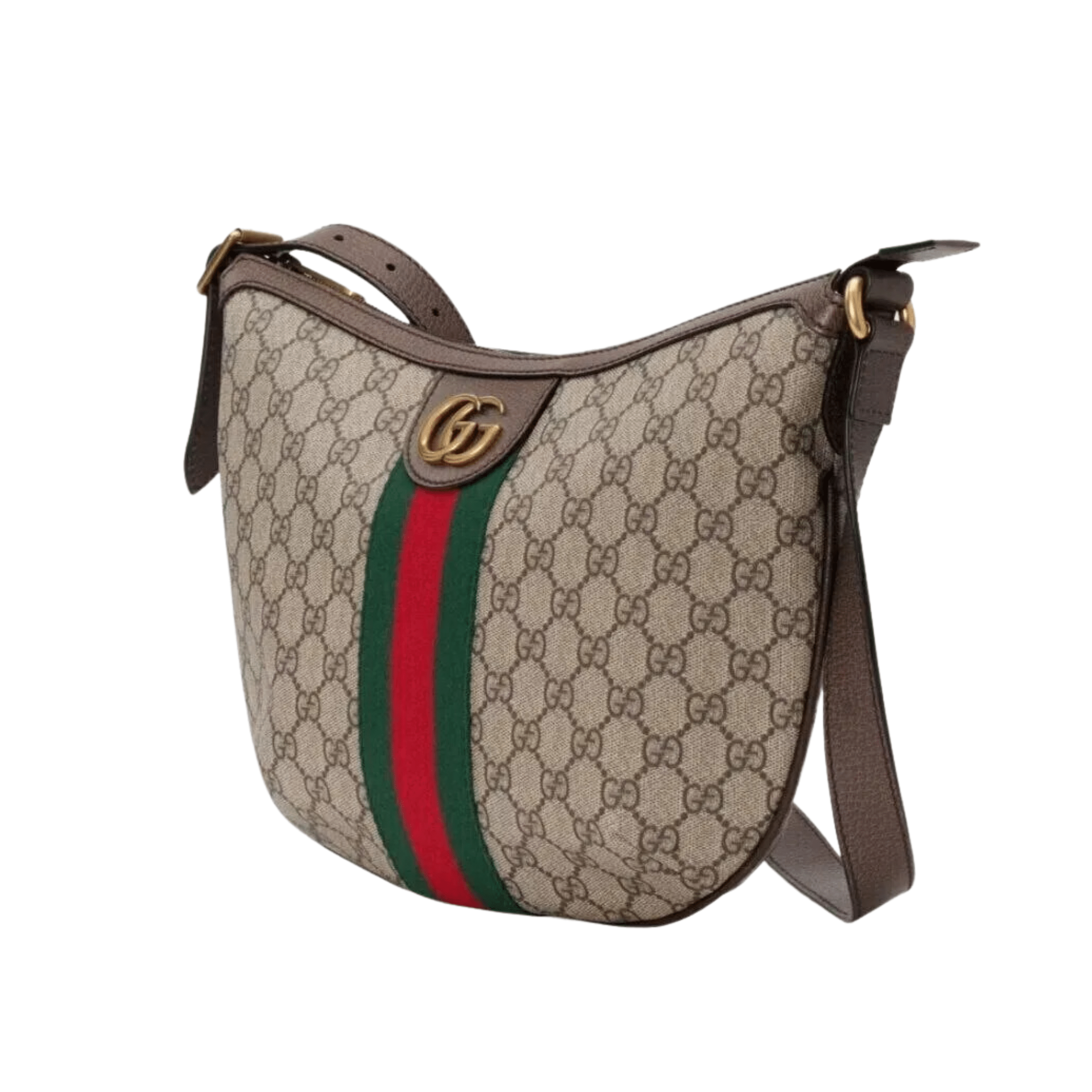 BORSA A SPALLA OPHIDIA GG SUPREME PICCOLA BEIGE ED EBANO WEB VERDE E ROSSO