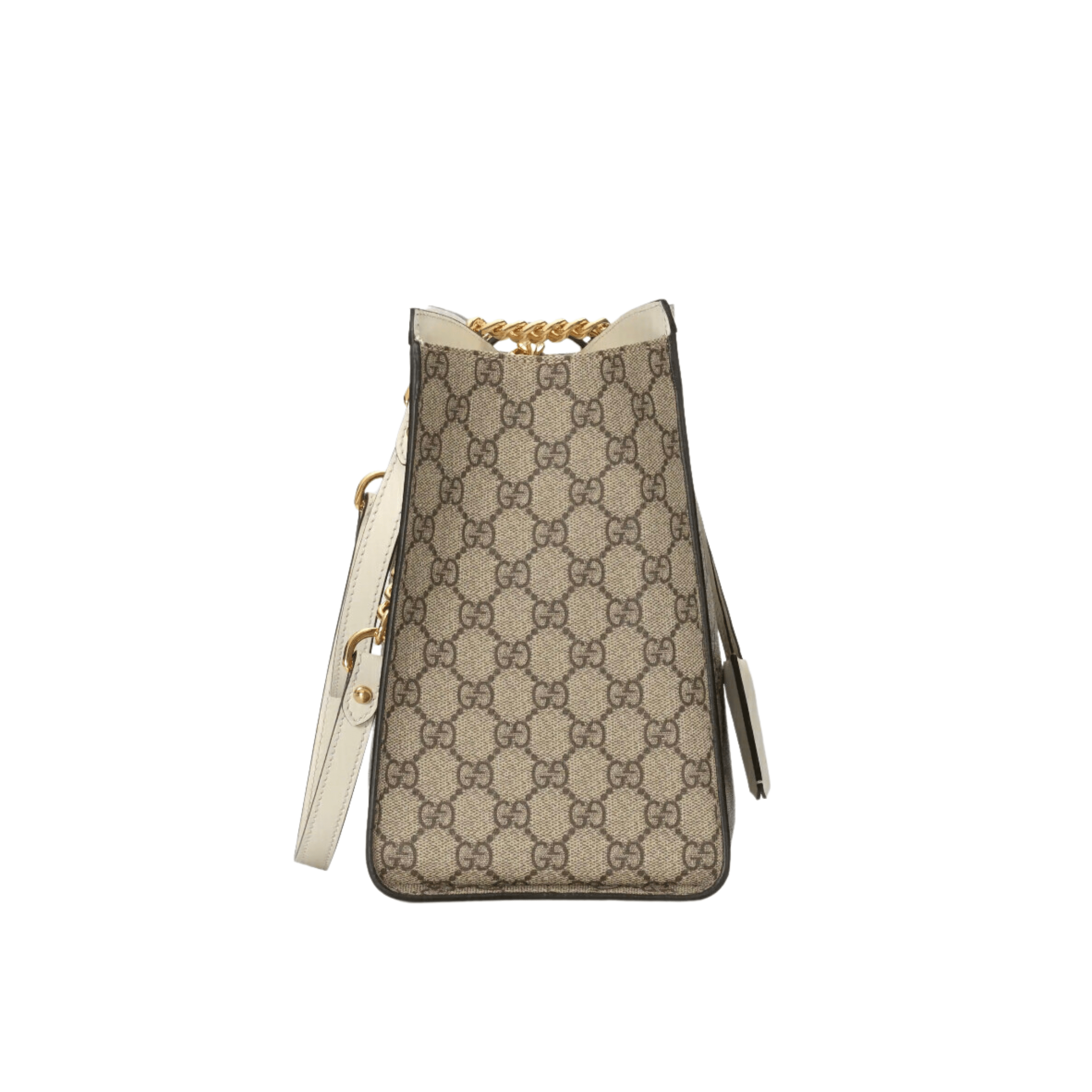 BORSA A SPALLA PADLOCK MEDIA IN TESSUTO LOGO GG SUPREME COLORE EBANO/BEIGE/BIANCO