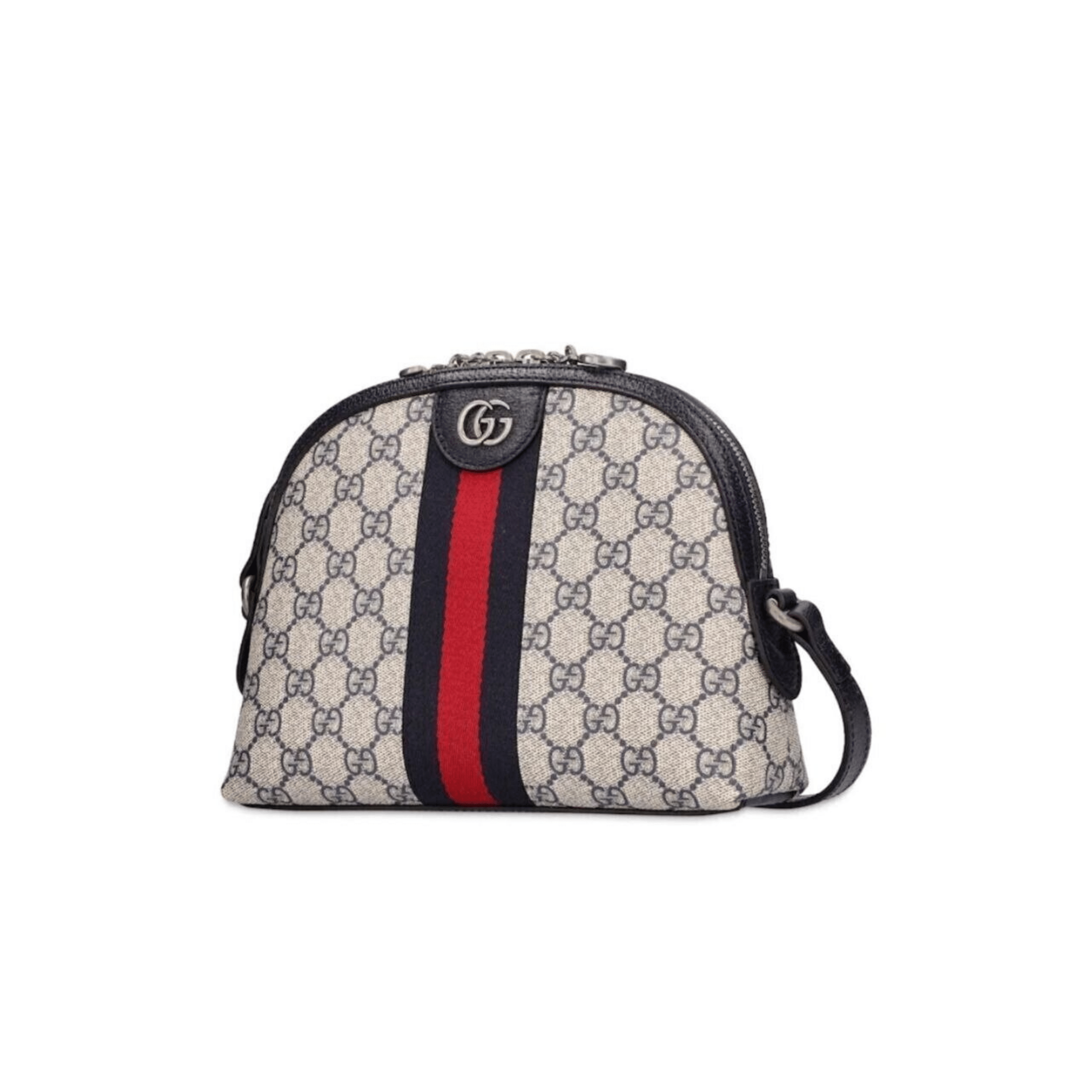 BORSA A SPALLA DONNA OPHIDIA GG SUPREME PICCOLA BLU E BEIGE