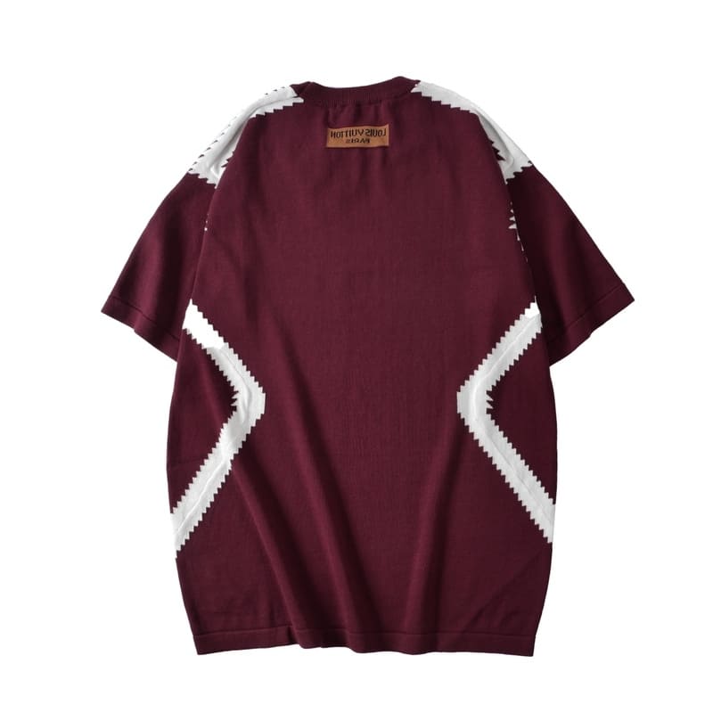 LV T-shirt Short-Sleeved Cotton Intarsia Crewneck