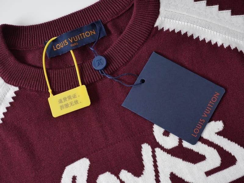 LV T-shirt Short-Sleeved Cotton Intarsia Crewneck