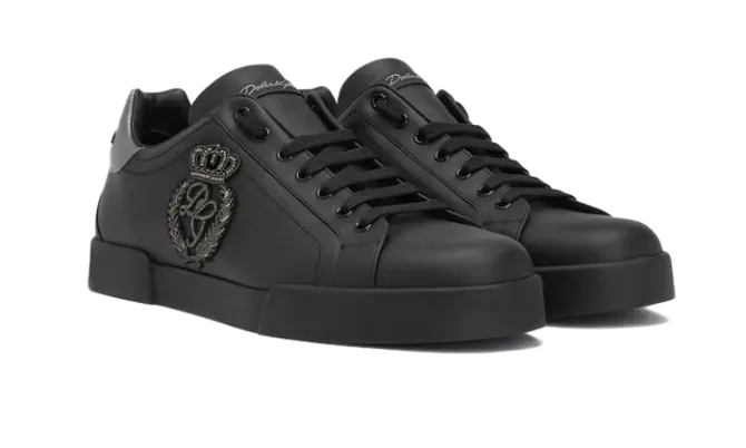 Calfskin nappa Portofino sneakers with crown patch Black