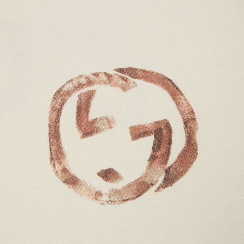 GG T-shirt Distressed Logo Beige