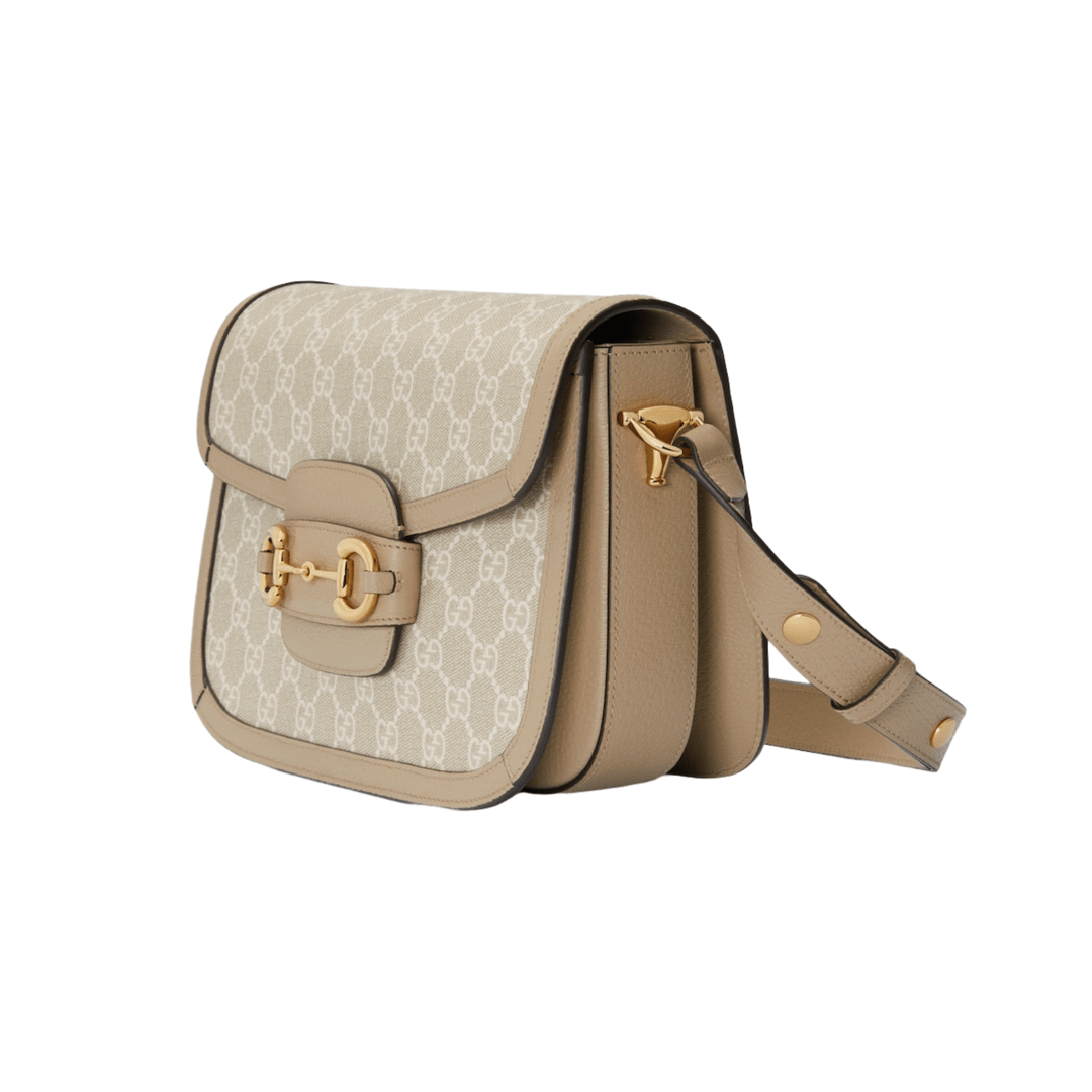 BORSA A SPALLA HORSEBIT 1955 PICCOLA IN TESSUTO GG SUPREME BEIGE ED EBANO