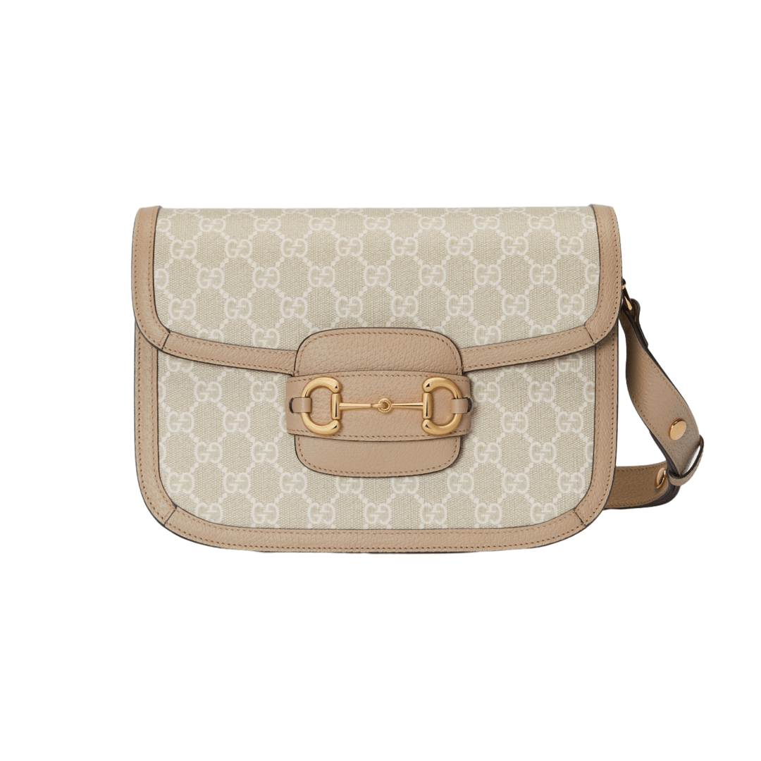 BORSA A SPALLA HORSEBIT 1955 PICCOLA IN TESSUTO GG SUPREME BEIGE ED EBANO