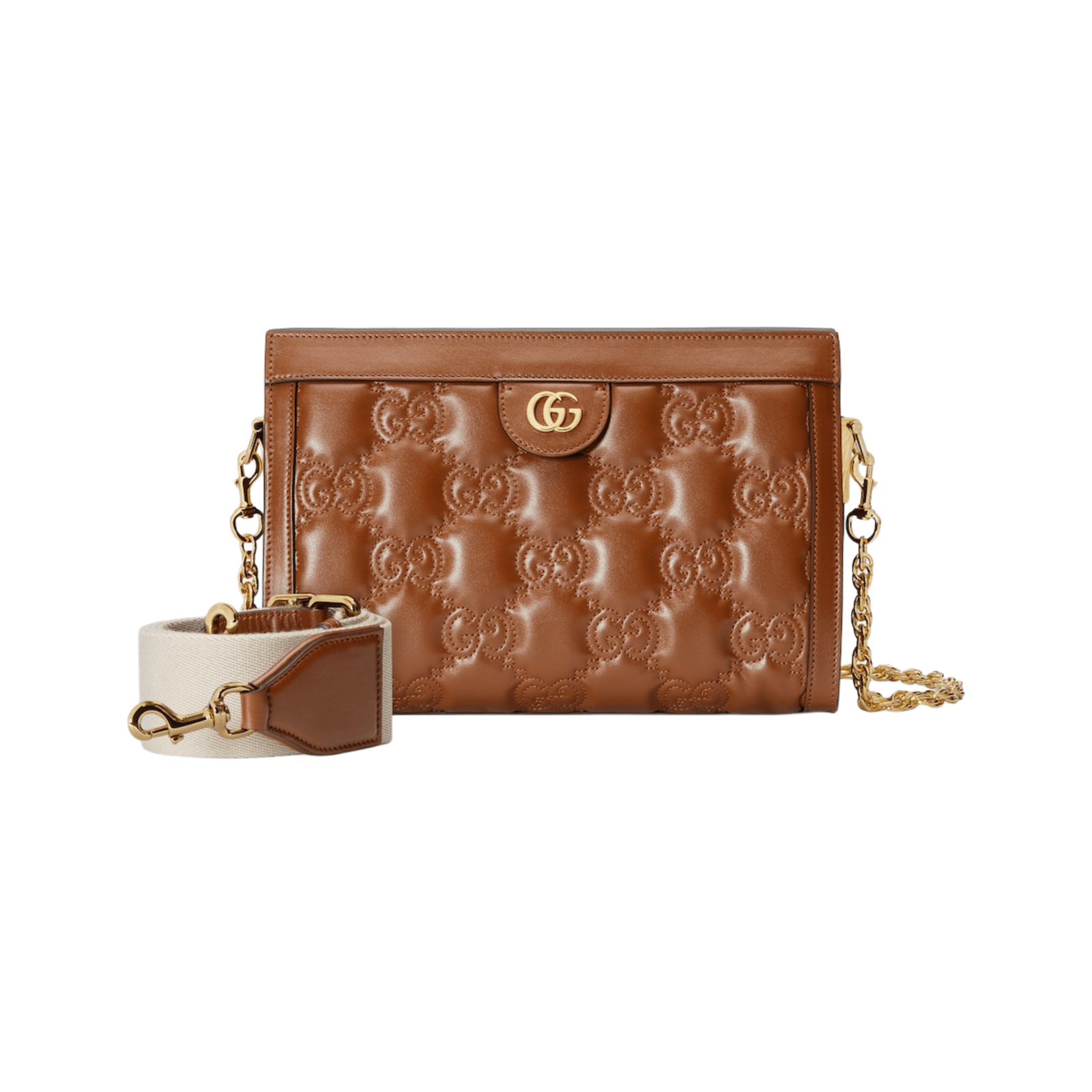 BORSA GG MATELASSÉ MISURA PICCOLA IN PELLE MARRONE CHIARO