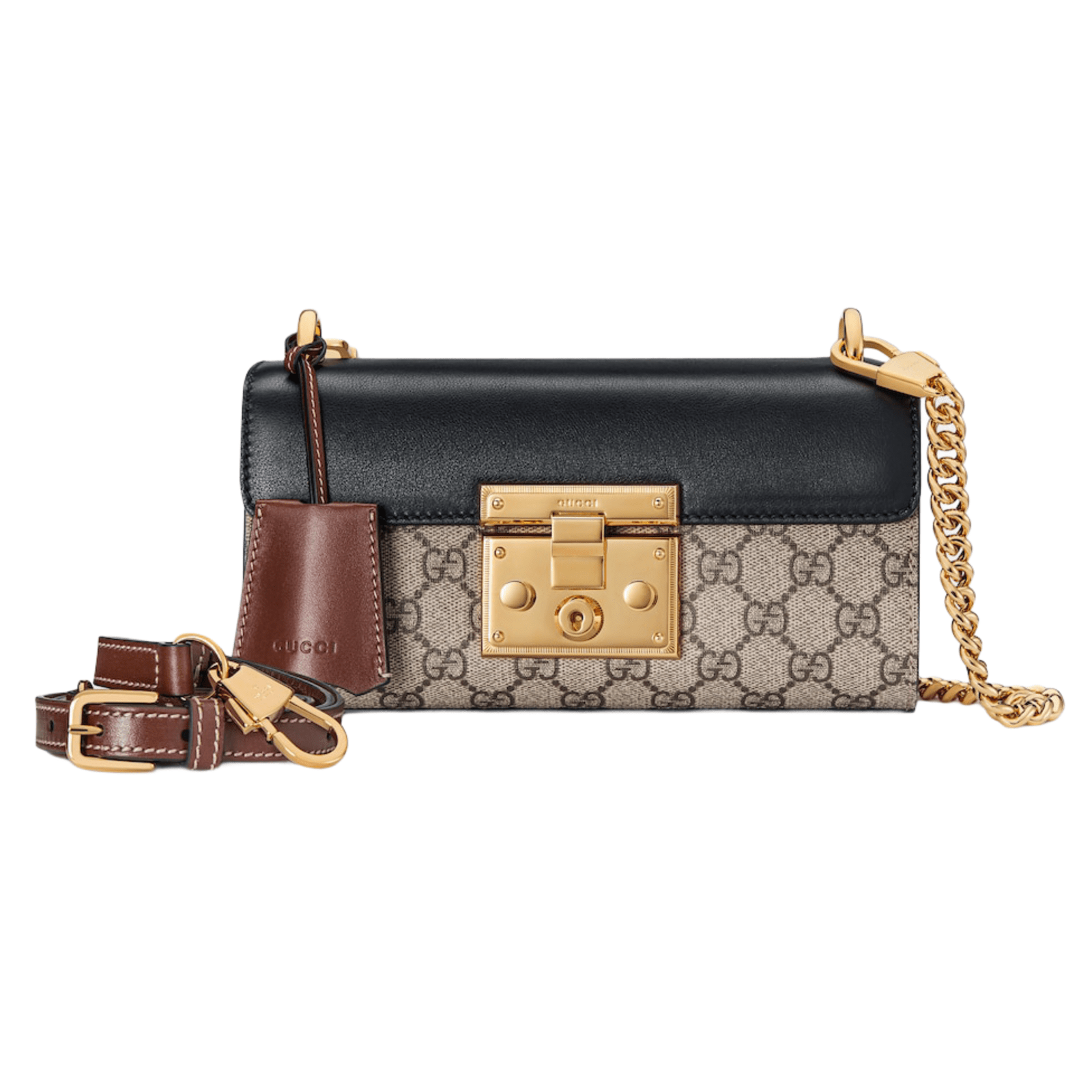 BORSA MINI A TRACOLLA PADLOCK GG SUPREME BEIGE ED EBANO