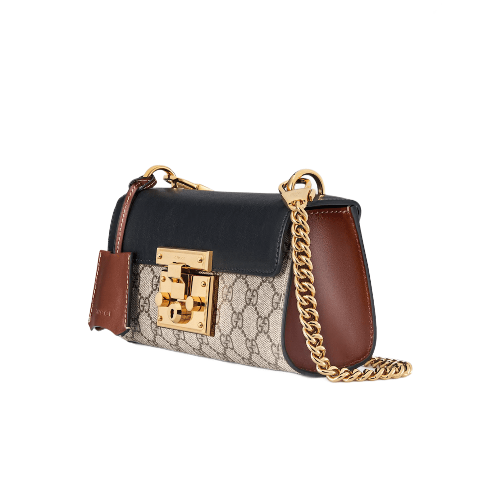 BORSA MINI A TRACOLLA PADLOCK GG SUPREME BEIGE ED EBANO